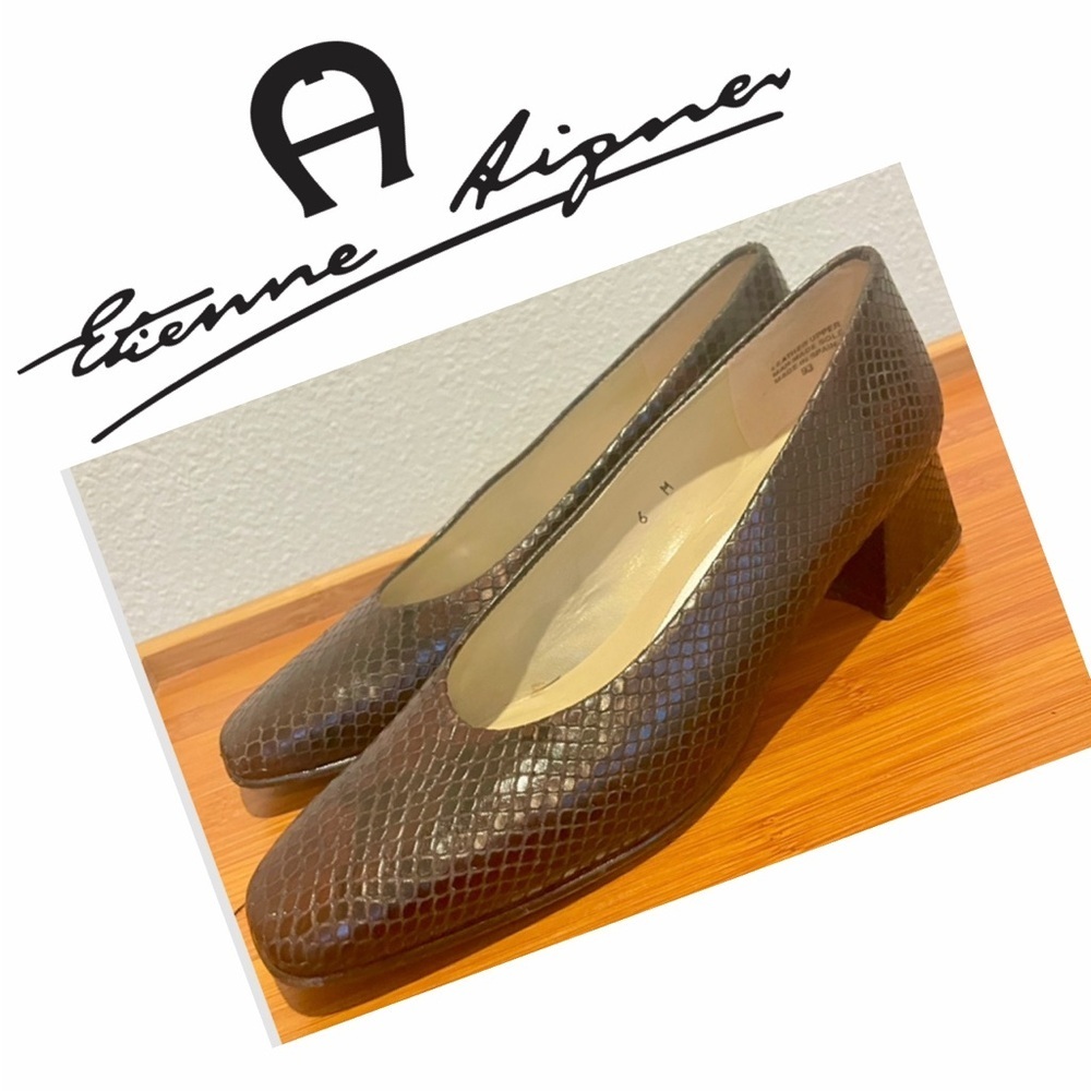 VTG 90’s Etienne‎ Aigner Snakeskin Shoes Textured Brown Heels Made in Spain Sz 6